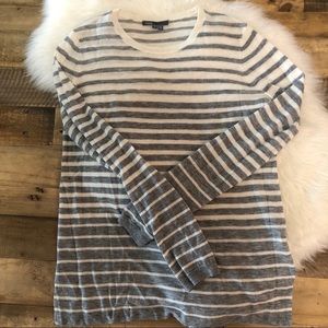 Vince Gray and White Striped Crew Neck Sweater